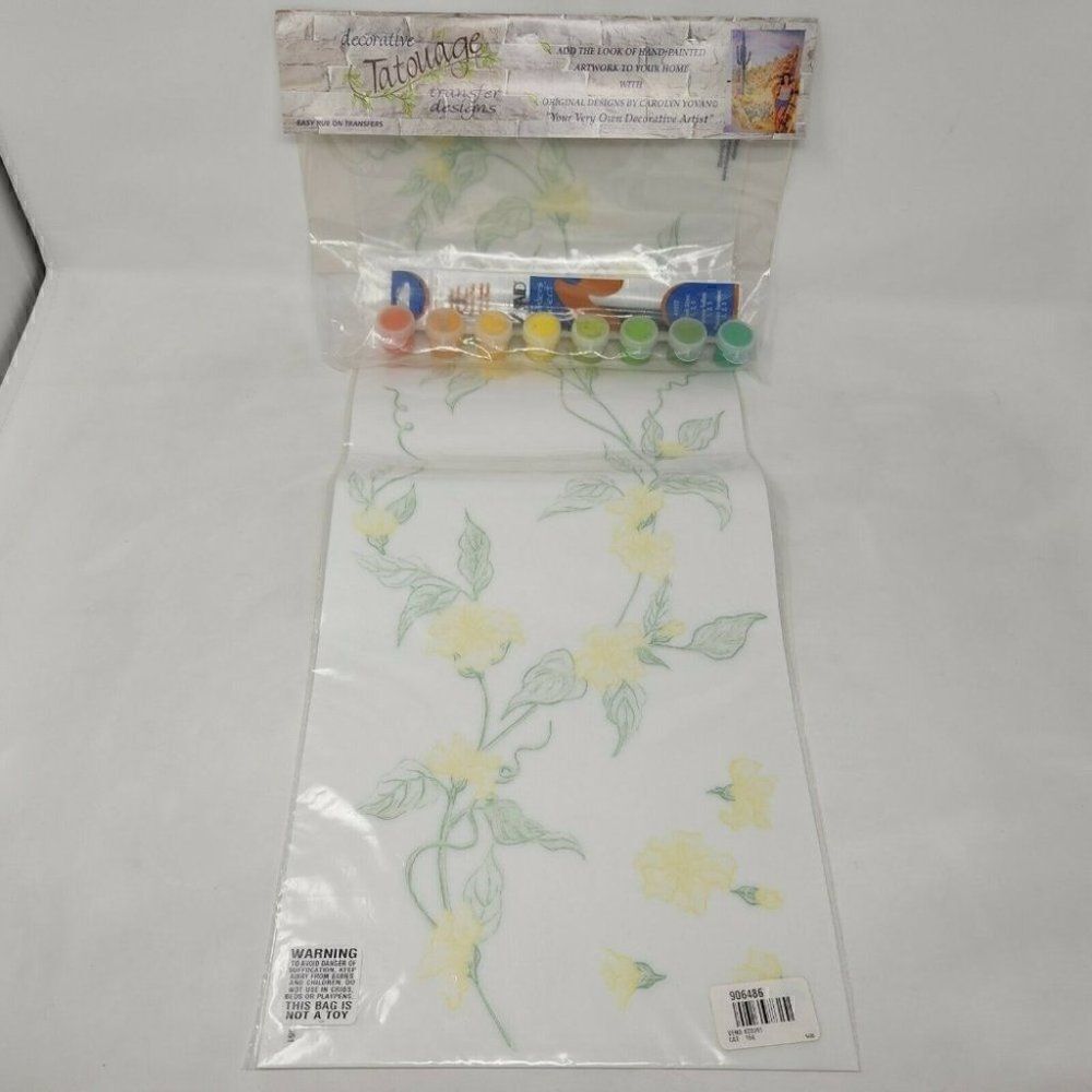 TATOUAGE DECORATIVE TRANSFER DESIGNS CAROLYN YOVAN YELLOW FLOWER PAINT 10" X 26"